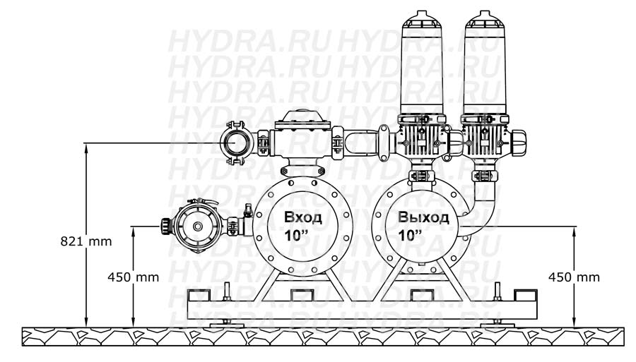 фильтр Azud Helix HF 407L/10FX Чертеж дискового фильтра HF 407L/10FX Helix